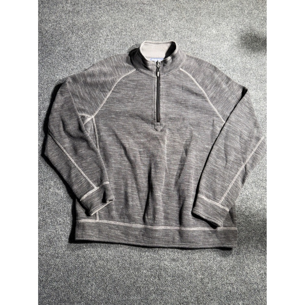 Tommy Bahama Reversible Quarter Zip Pullover Gray Cotton Tencel Sweater‎ Mens M